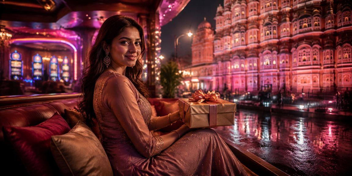 Jaipur Hawa Mahal illuminated at night